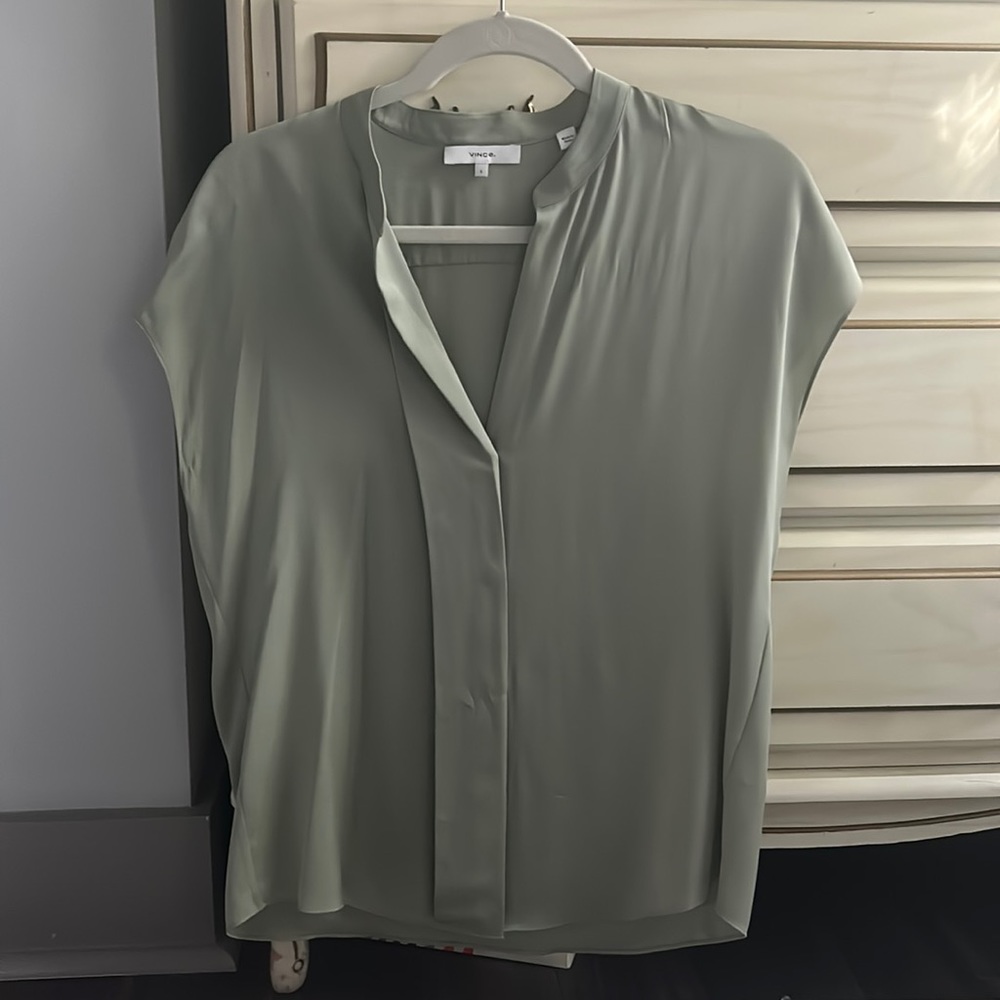 Vince Silk Blouse - olive green